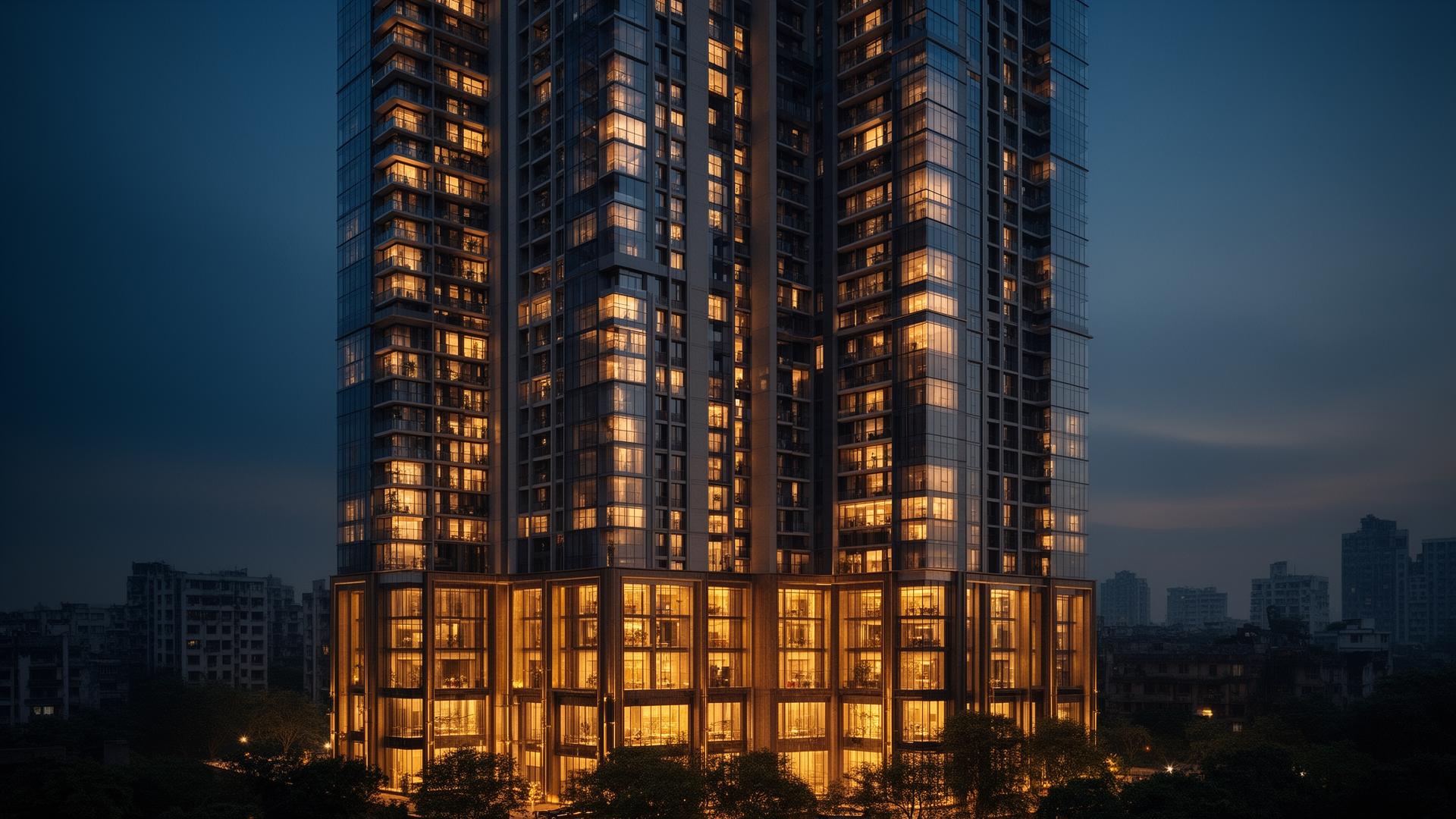 Luxury high-rise residence at twilight
